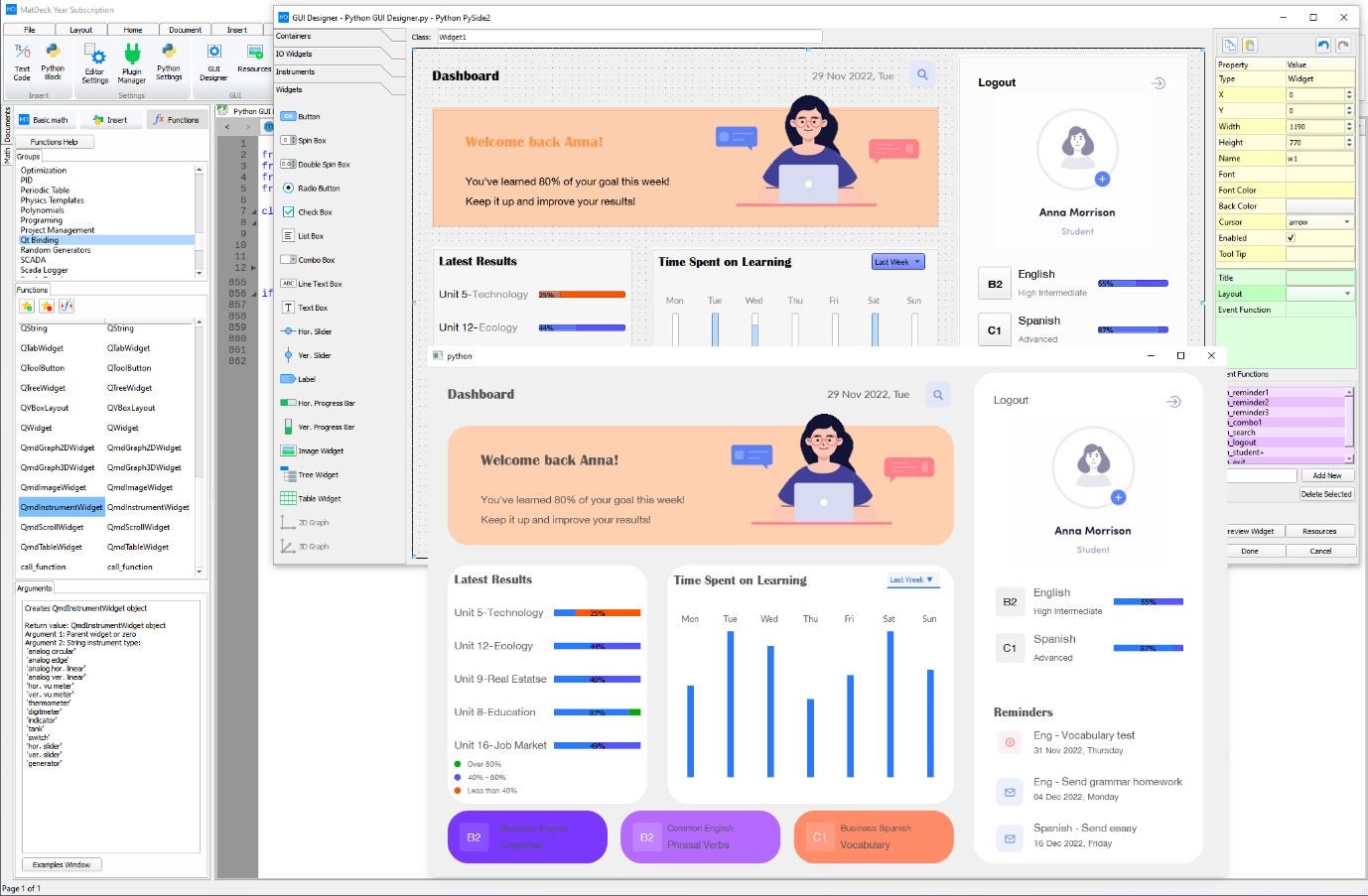 Screenshot of Modern GUI Example made with MD Python Designer.