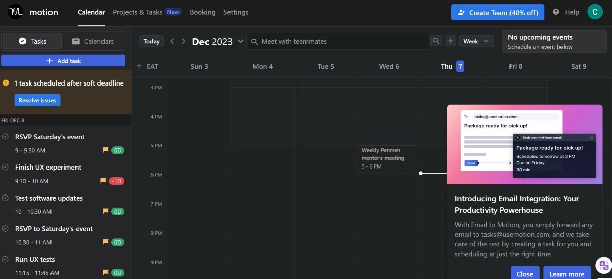 Screenshot of Motion calendar.