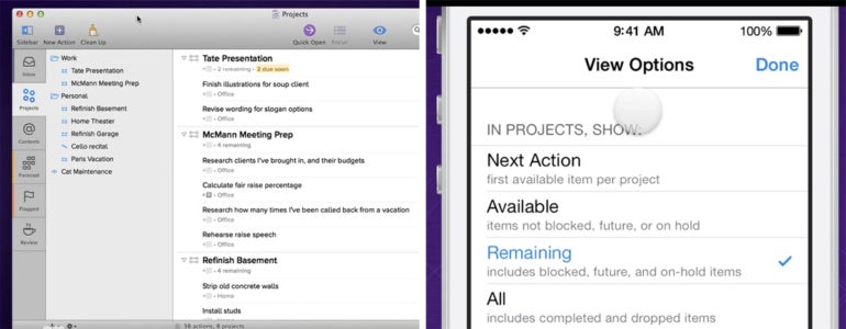 Perspectives and View Options in OmniFocus.