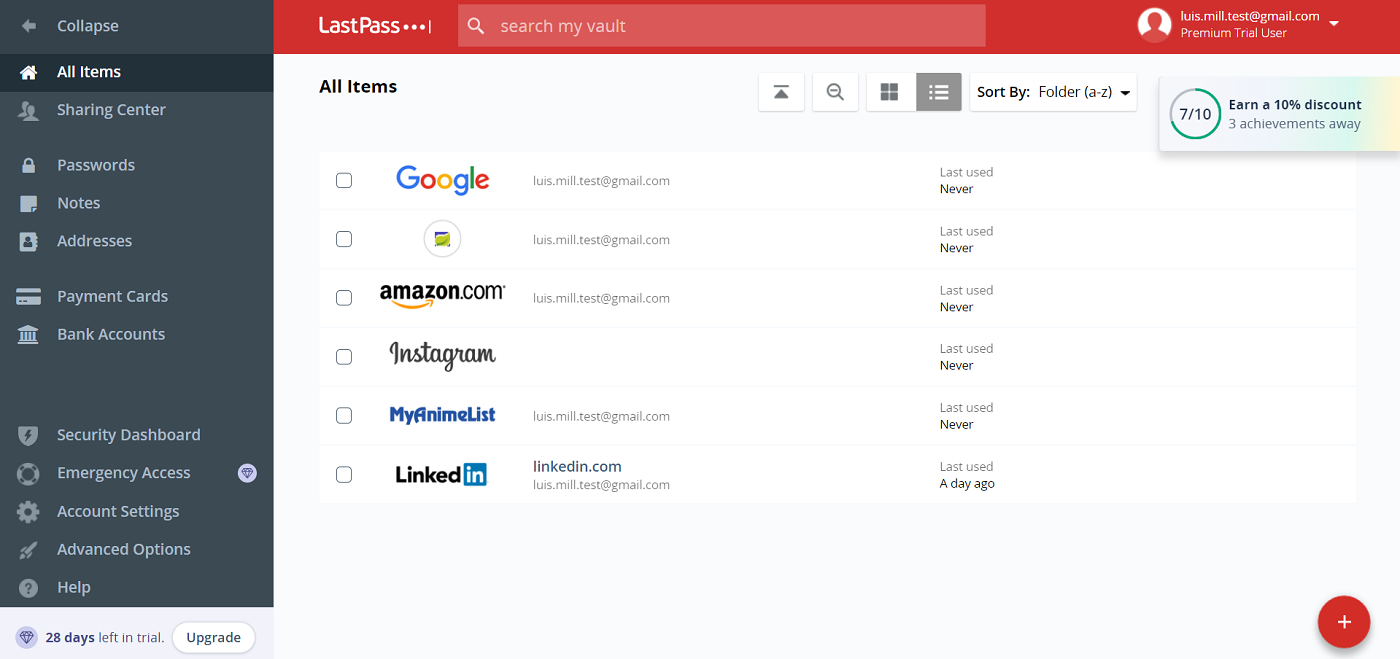 LastPass web application.